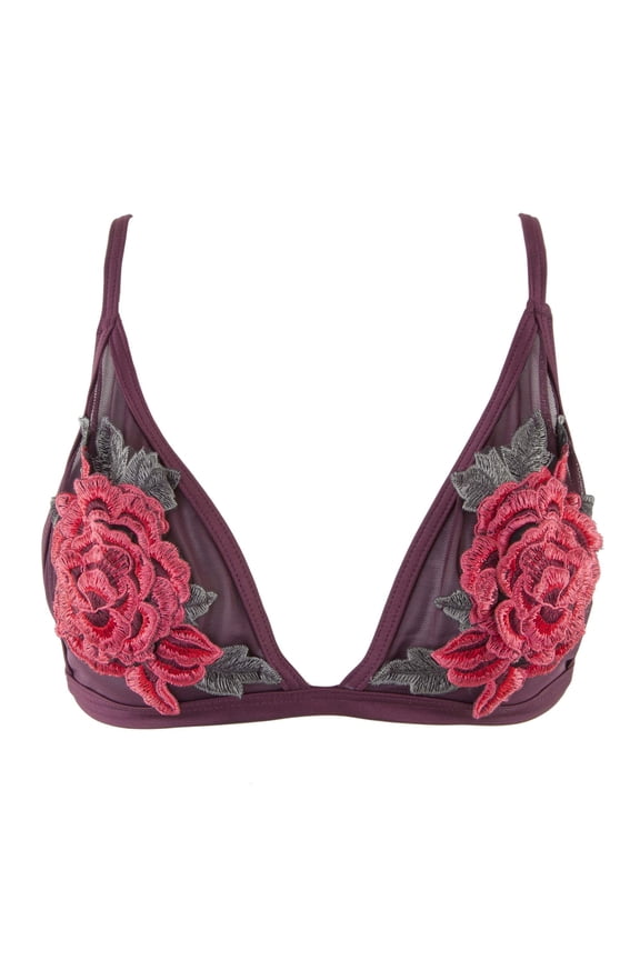 Women's Red Rose Applique Triangle Bikini Top Size Small