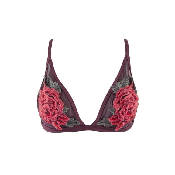 PEEK & BEAU Women's Red Rose Applique Triangle Bikini Top Size Small