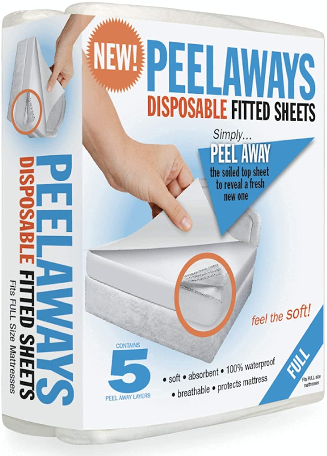 PEELAWAYS Incontinence Mattress Protector Disposable Fitted Sheets, Full Size 5 Layer