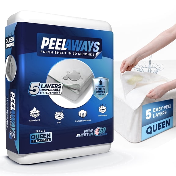 Peelaways Disposable Waterproof Fitted Sheets – 5-Layer for Incontinence & Bedwetting | Soft, Breathable, Leak-Proof | Queen (80"x60"x12")