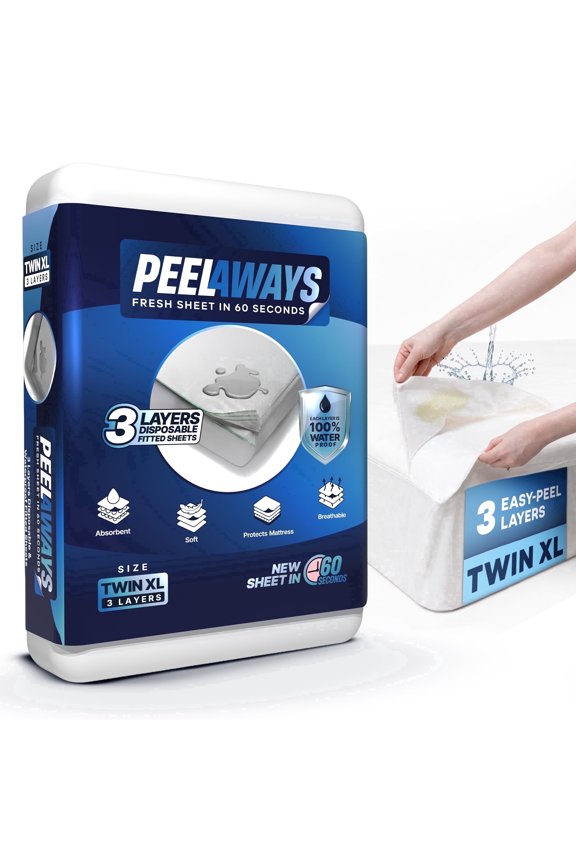 Disposable Waterproof Fitted Sheets 3-Layer Peel-Away Bed Sheets for Incontinence, Bedwetting | Quick 60-Second Layer Changes | Soft, Breathable, Leak-Proof | Twin XL (80" x 39" x 9")