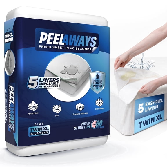 Peelaways Disposable Waterproof Fitted Sheets  5-Layer Peel-Away for Incontinence & Bedwetting | Quick 60-Second Changes | Twin XL