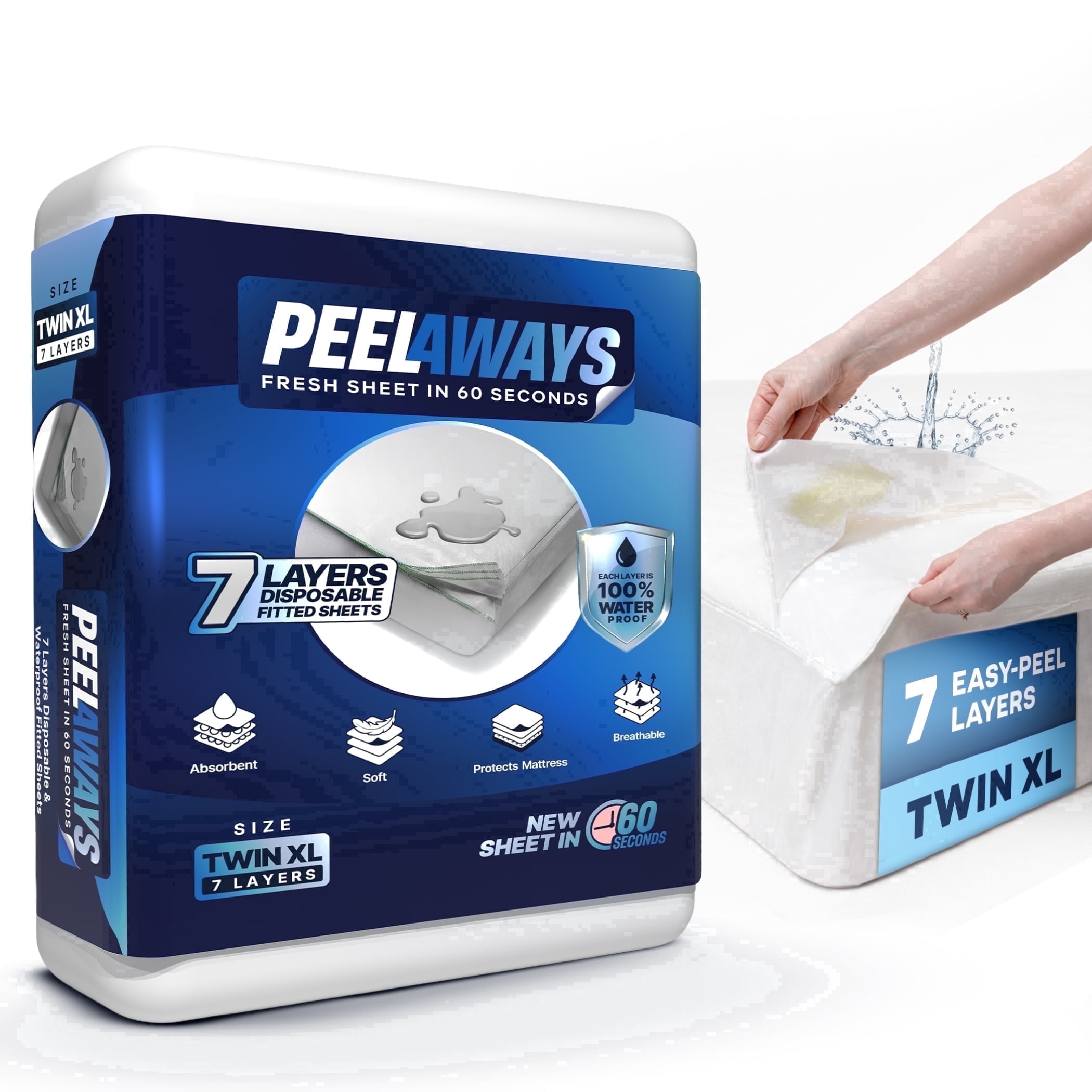 PeelAways 7-Layers | Disposable Sheets | Waterproof Mattress Protector | Twin XL