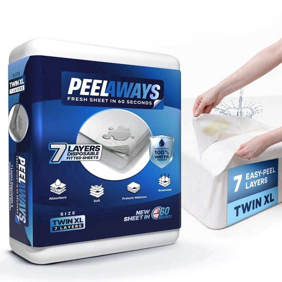 Peelaways 7-Layer Disposable Waterproof Fitted Sheets for Incontinence & Bedwetting | Quick 60-Second Change | Twin XL
