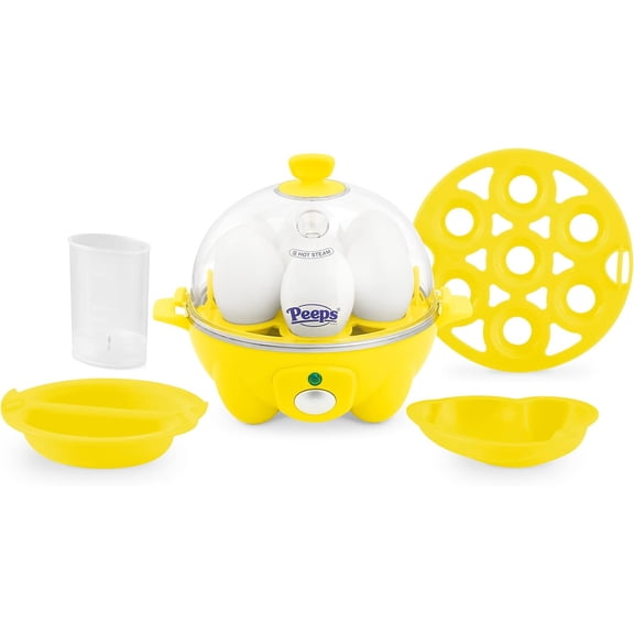 PEEPS & Dash Rapid Egg Cooker - Boiler, Poacher & Steamer - Includes Measuring & Recipe Guide - Dishwasher Safe - BPA Free - Holds 7 Eggs, Yellow