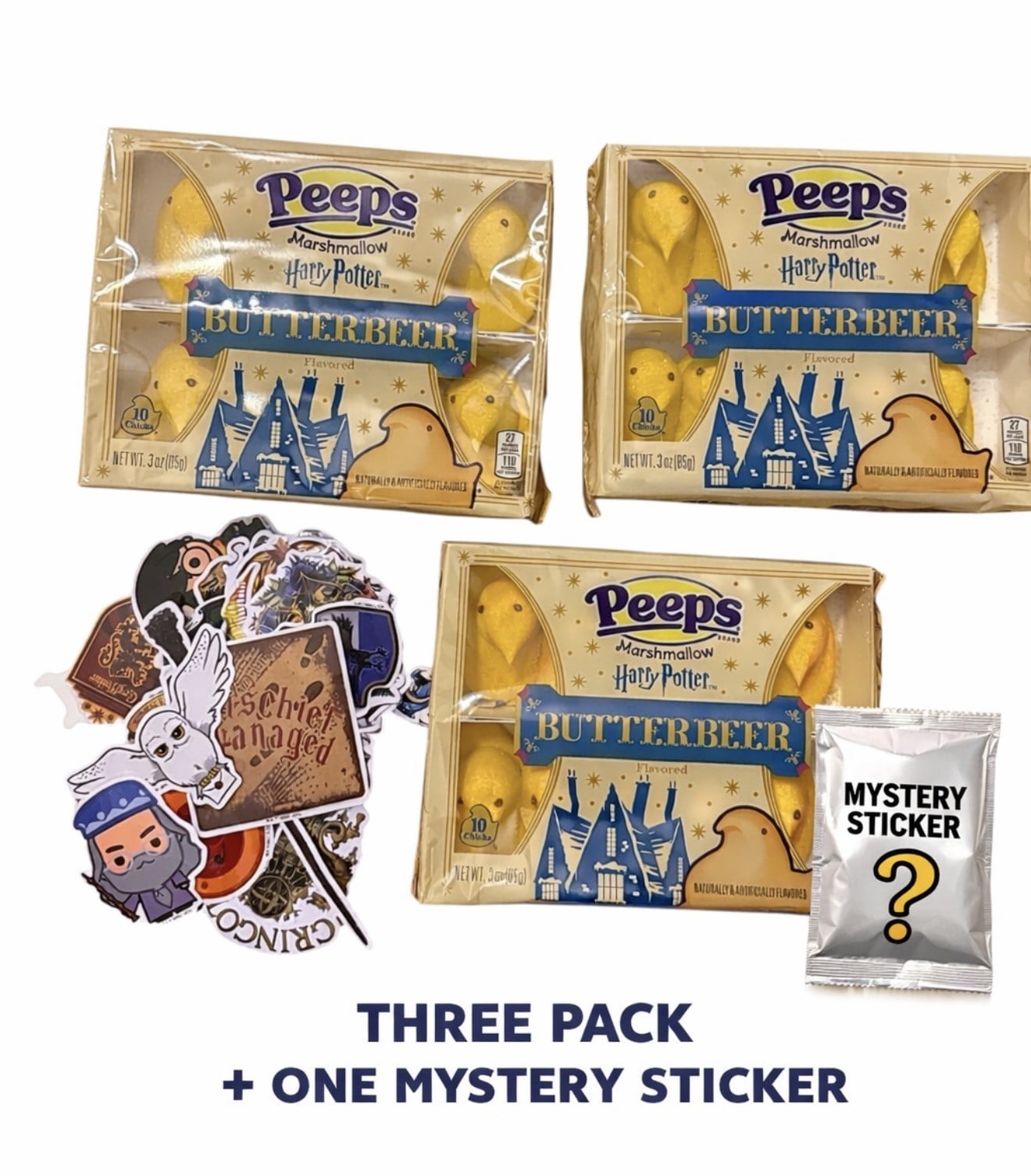 PEEPS HARRY POTTER BUTTERBEER FLAVORED MARSHMALLOW CHICKS, EASTER CANDY, WALMART EXCLUSIVE, 10 CT (3.0 OZ) 3 PACK PLUS A MYSTERY STICKER