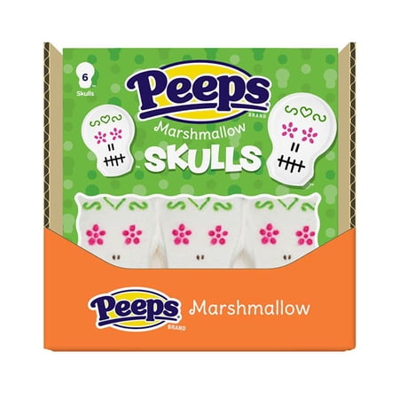 PEEPS Marshmallow Halloween Skulls, 6 Count / 3 Ounce Packs - 12 Count Case