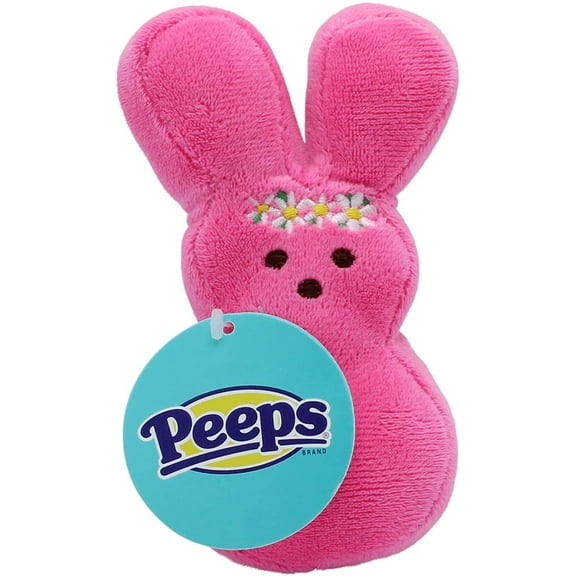 PEEPS Medium 6" Pink Dress-up Bunny Plush Squeaker Pet Toy