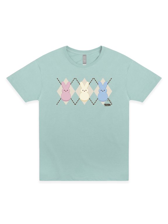 PEEPS® Seafoam Vintage Argyle Tee | Bunny Vintage T-Shirt – Retro Easter Graphic Tee | Officially Licensed Spring Nostalgia Shirt
