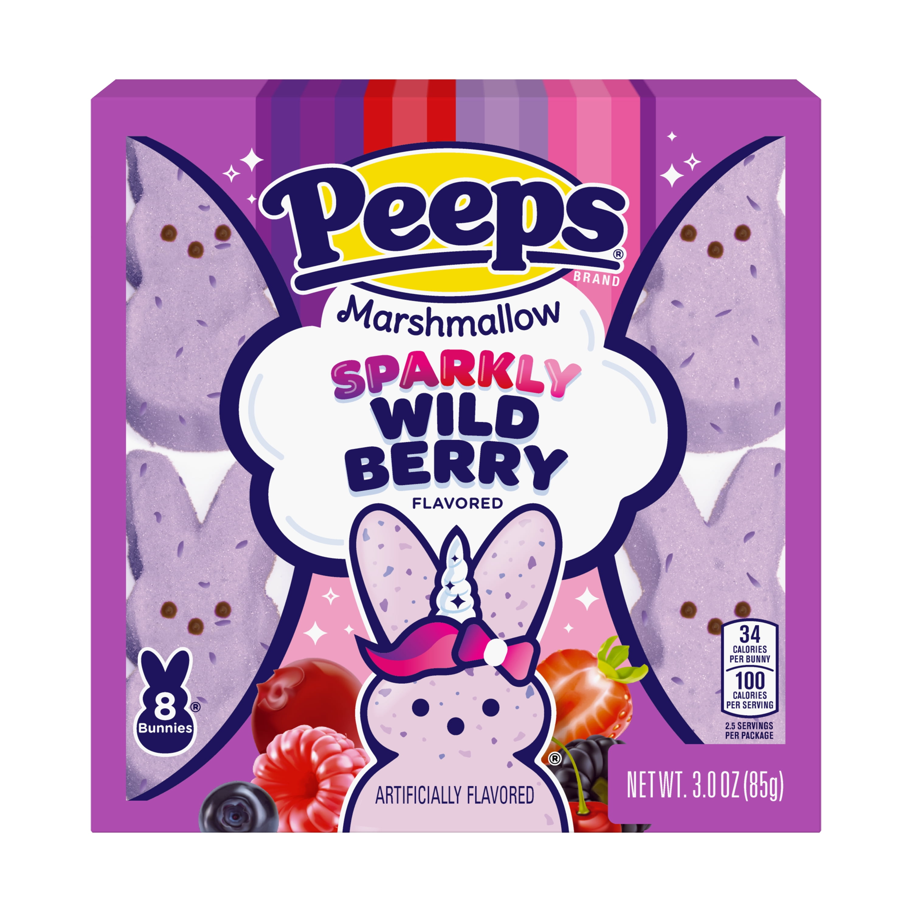 PEEPS Wild Berry Flavor Marshmallow Bunnies, Easter Candy, 8 Count