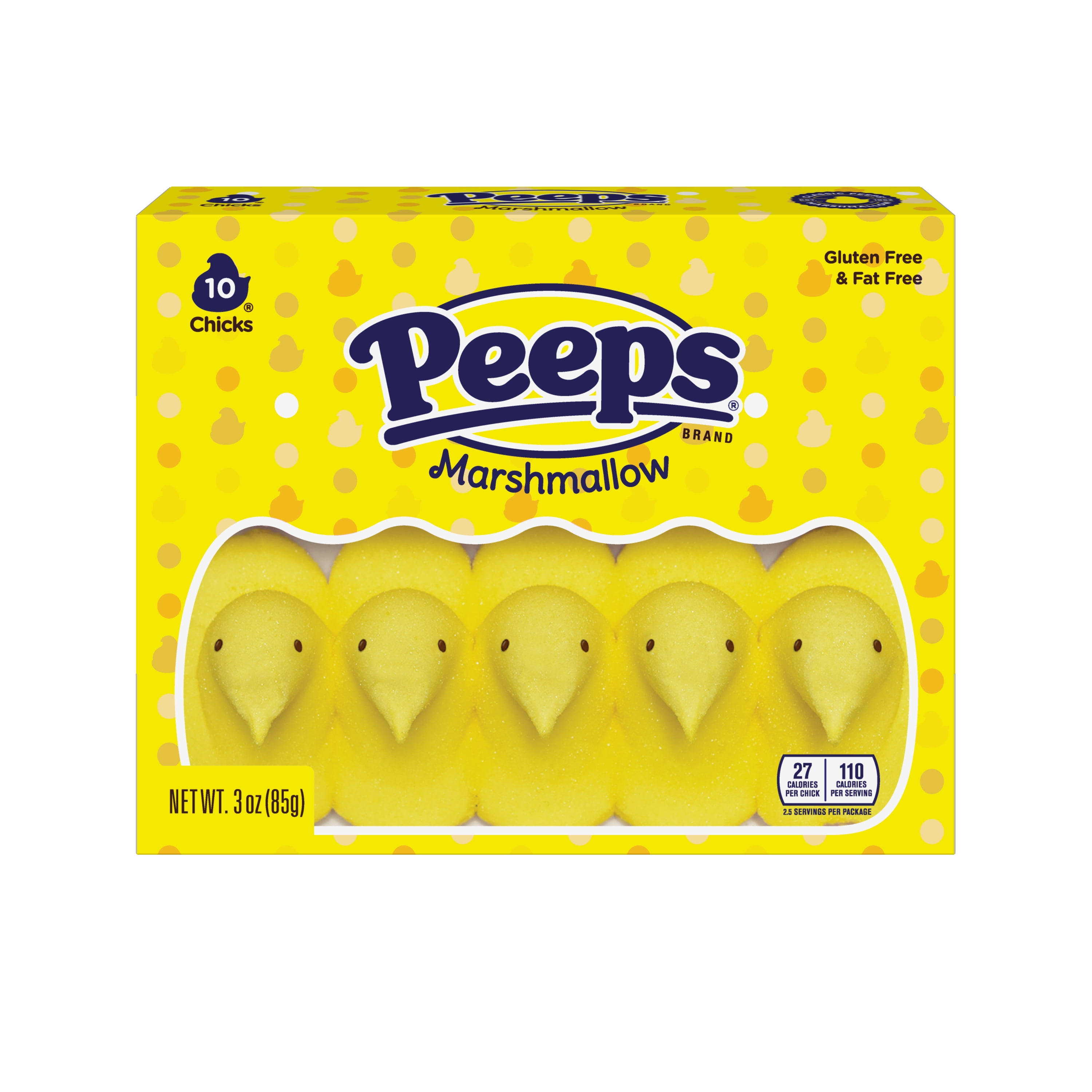 PEEPS Yellow Marshmallow Chicks, Easter Candy 10 Count (3.0 Ounces
