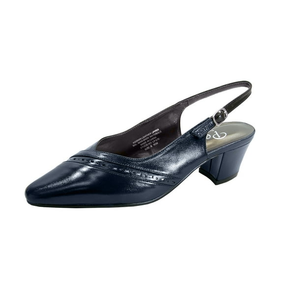 PEERAGE Alanis Women's Wide Width Leather Slingback Pumps NAVY 7