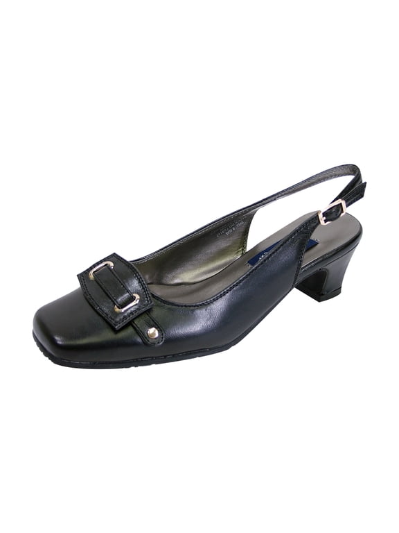 Annabelle Women Extra Wide Width Closed Square Toe Embellished Toe Cap Slingback BLACK 6.5