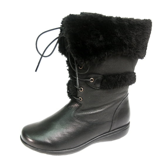 PEERAGE Carly Women Extra Wide Width Leather/Fleece Boot BLACK 6