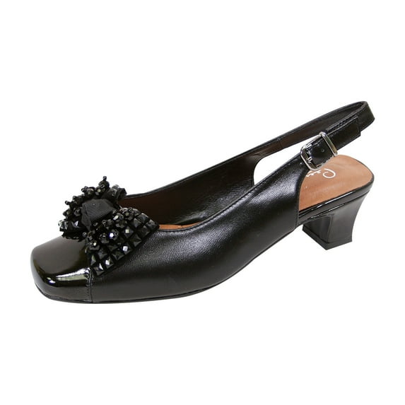 PEERAGE Cathy Women Extra Wide Width Beaded Bow Dress Slingback BLACK 8