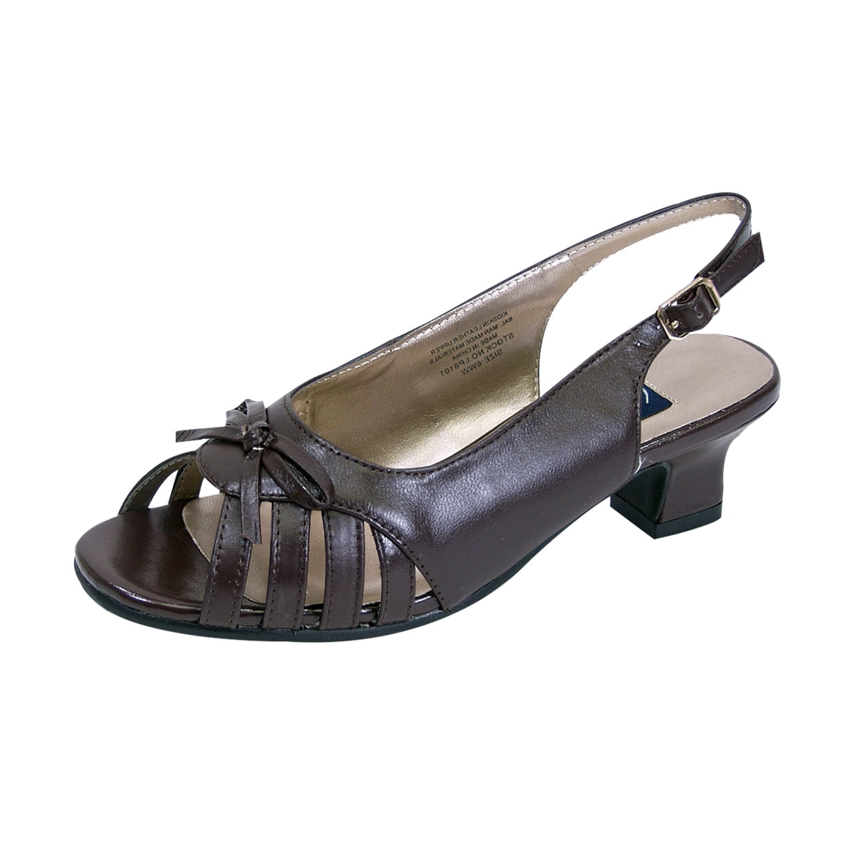 PEERAGE Celeste Women Extra Wide Width Open-Toe Slingback with Vertical Straps/Mini Bow Upper BROWN 6