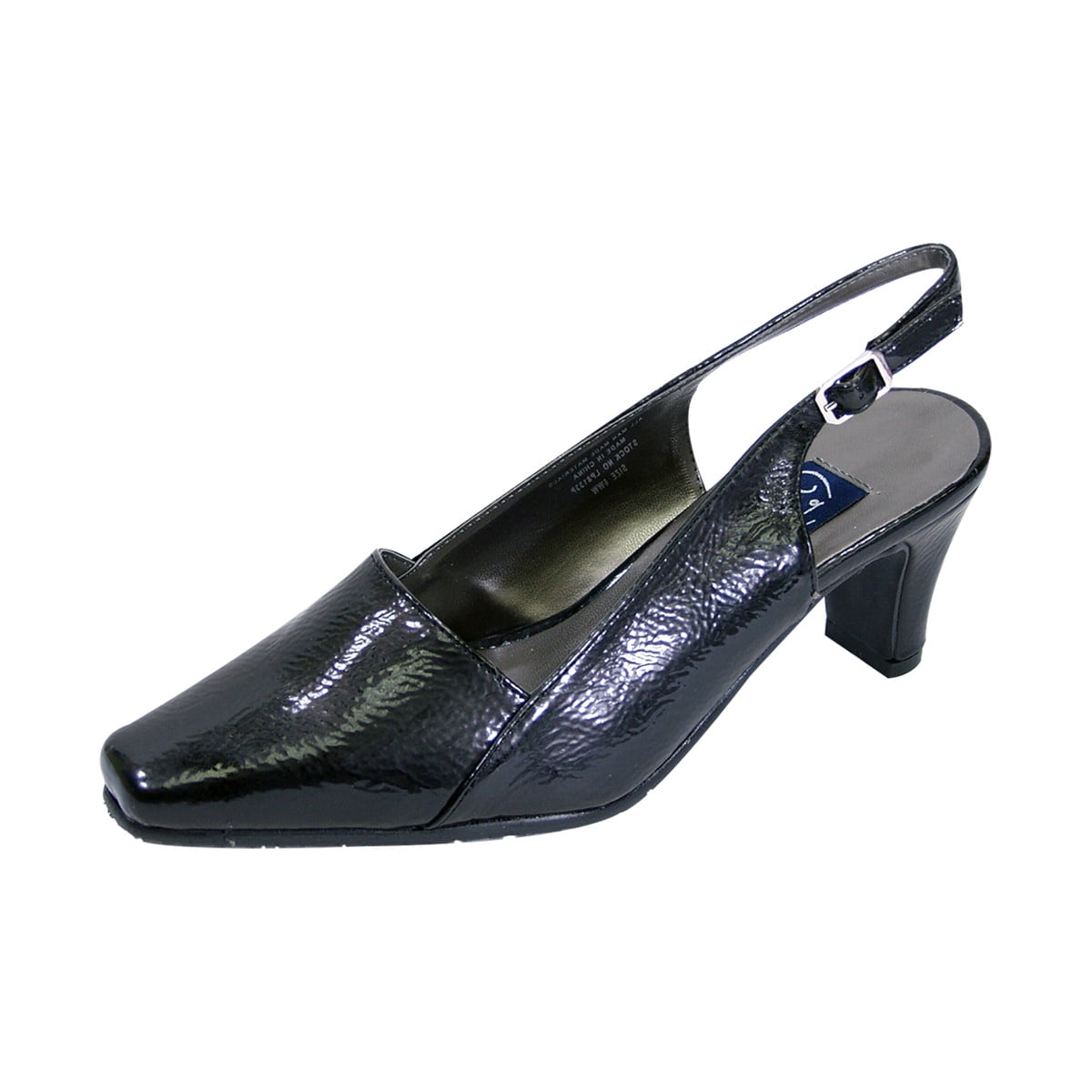 PEERAGE Celine Women Extra Wide Width Faux Wrinkled Patent Square Toe Slingback Buckle BLACK 10.5