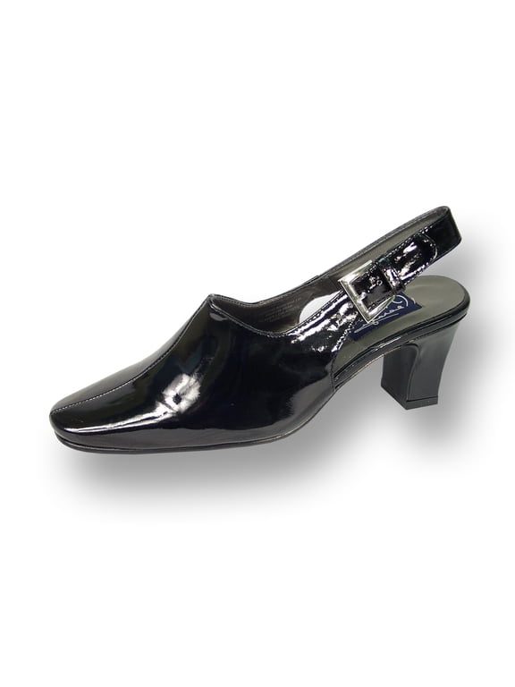 Dana Women's Wide Width Patent PU Slingback Dress Pump BLACK 8.5