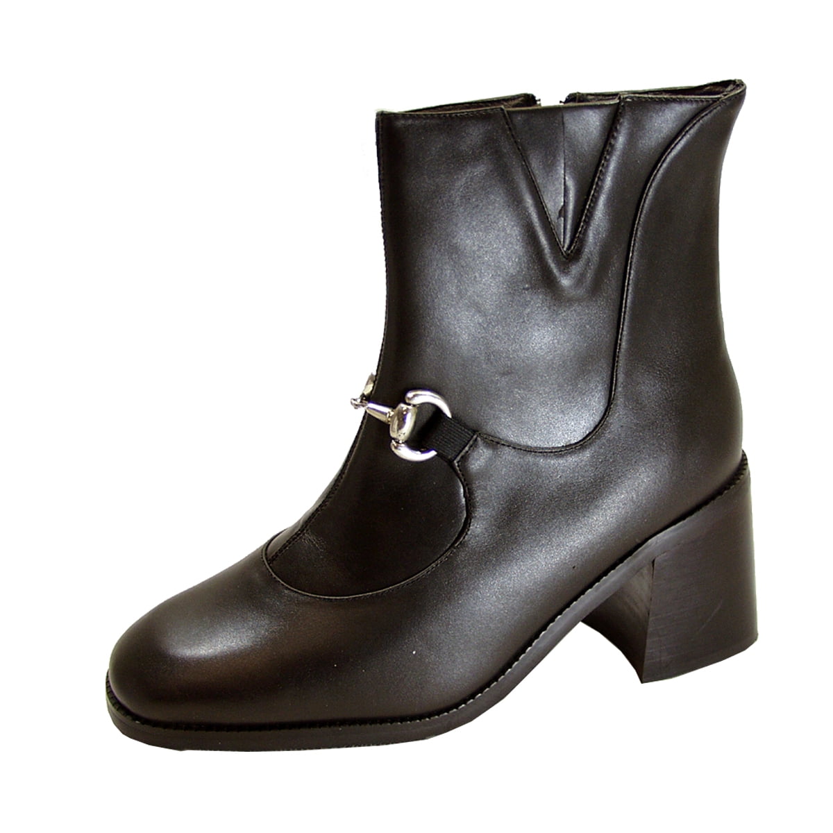 PEERAGE Darla Women's Wide Width Inner Zipper Leather Booties BLACK 9.5