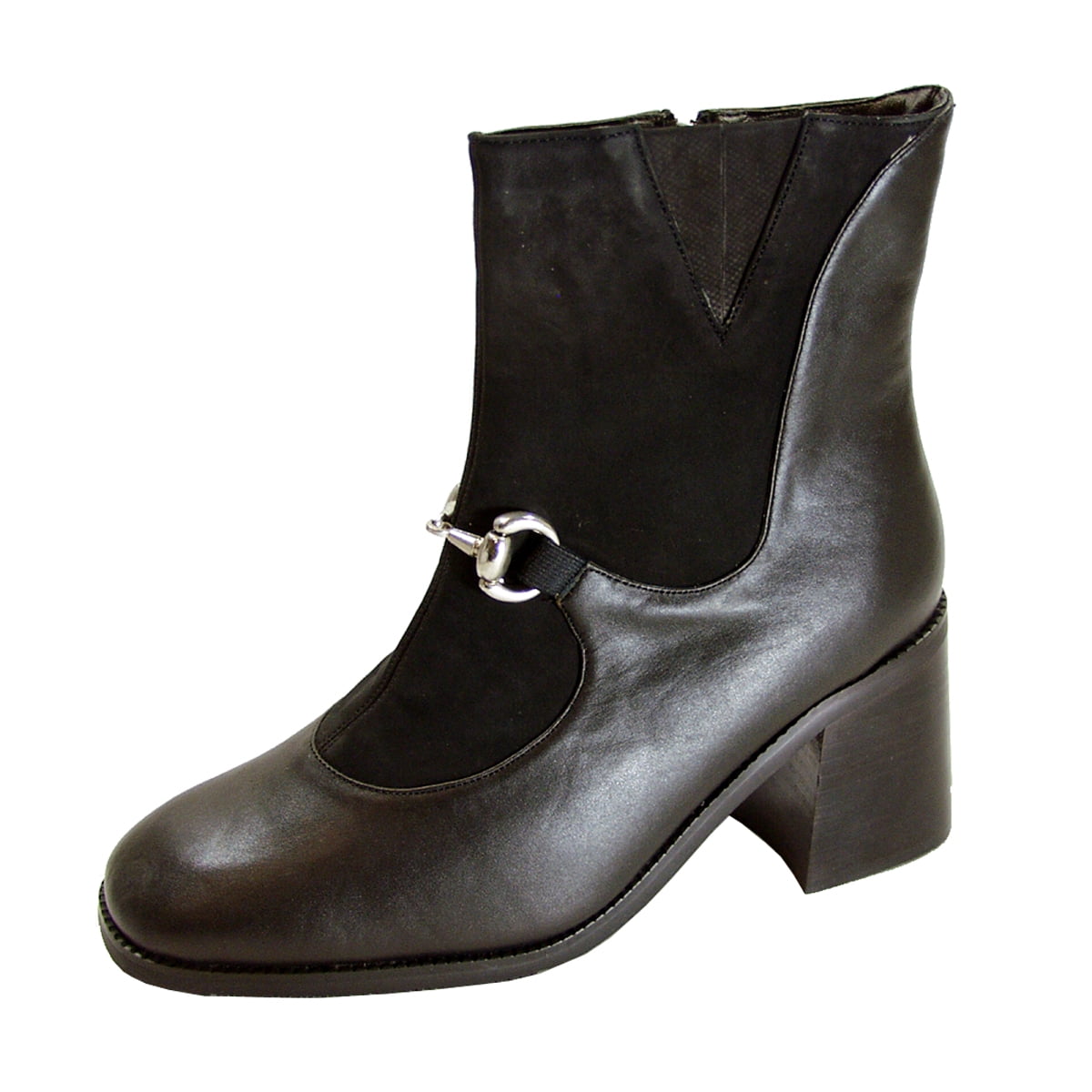 PEERAGE Darla Women's Wide Width Inner Zipper Leather Booties BLACK NUBUCK 9.5