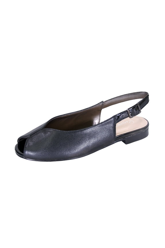 Eden Women's Wide Width Peep-Toe Slingback Leather Flats