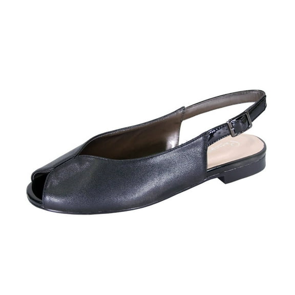 PEERAGE Eden Women's Wide Width Peep-Toe Slingback Leather Flats