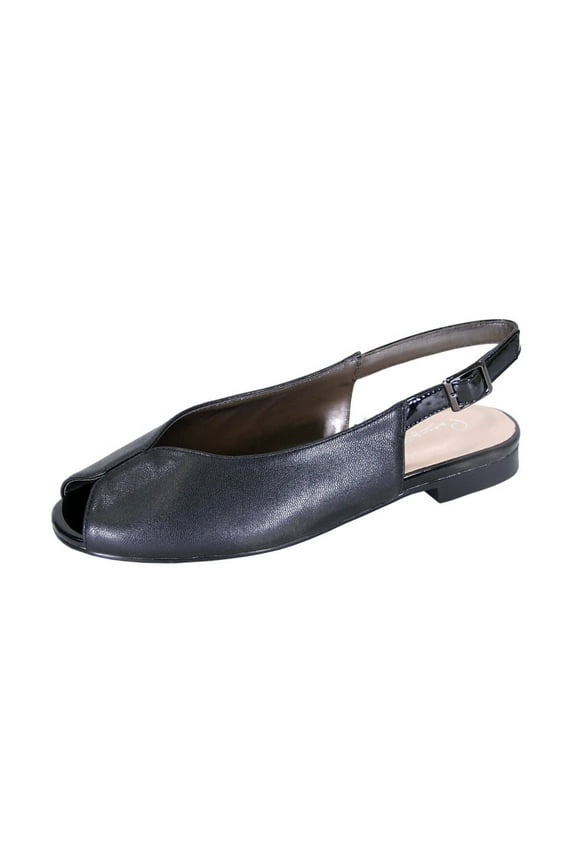 PEERAGE Eden Women's Wide Width Peep-Toe Slingback Leather Flats