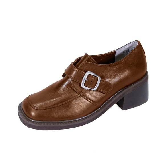 PEERAGE Elana Wide Width Casual Leather Shoes with Buckle BROWN 11