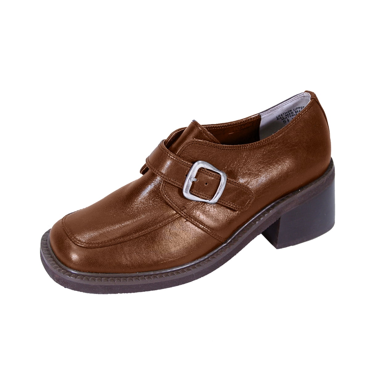 PEERAGE Elana Wide Width Casual Leather Shoes with Buckle BROWN 8.5