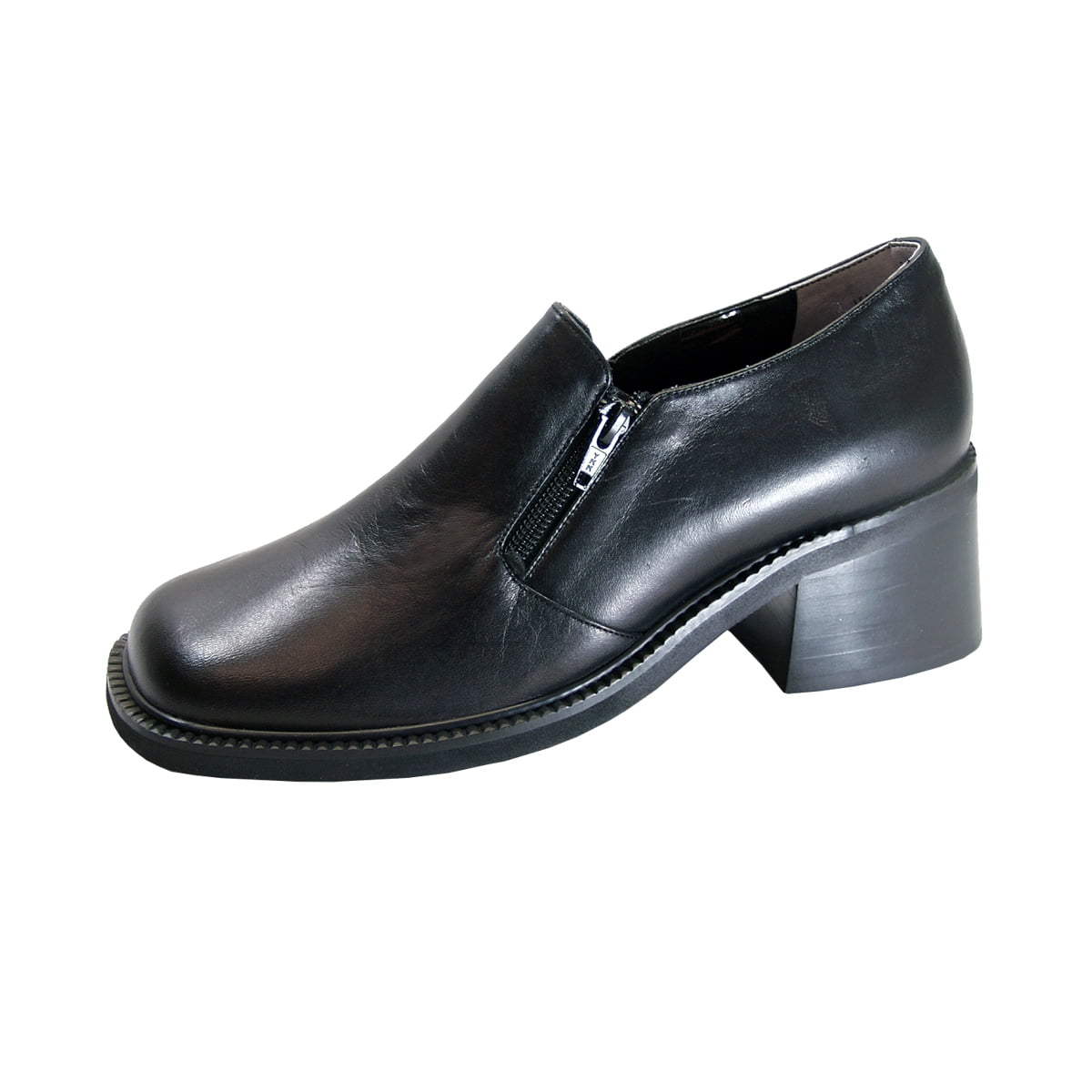 PEERAGE Flo Women's Wide Width Slip-On Leather Shoes with Side Zipper BLACK 11