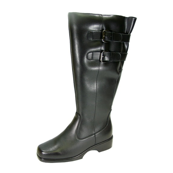 PEERAGE Hayden Women Extra Wide Width Wide Calf Water Resistant Leather Riding Boots BLACK 7