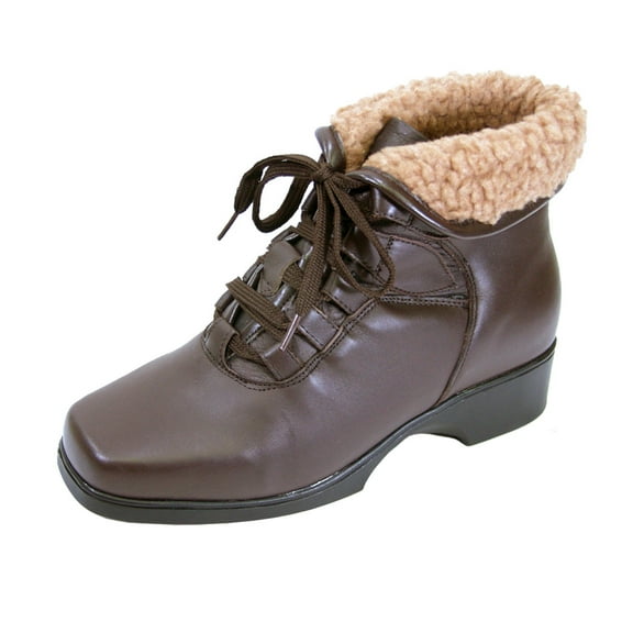 PEERAGE Hazel Women Extra Wide Width Lace Up Leather Bootie BROWN 5