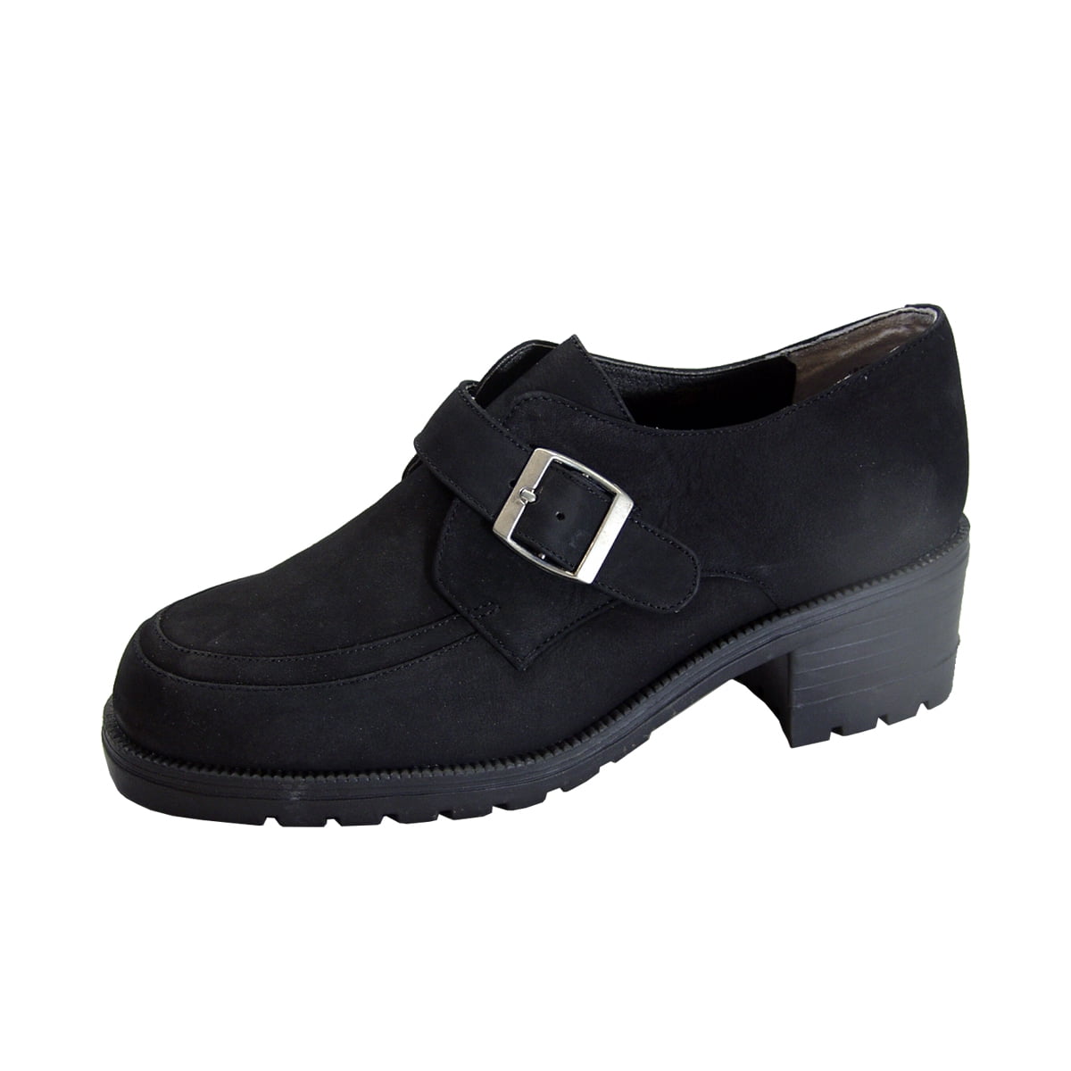 PEERAGE Iona Women's Wide Width Leather Shoes with Adjustable Buckle BLACK 10