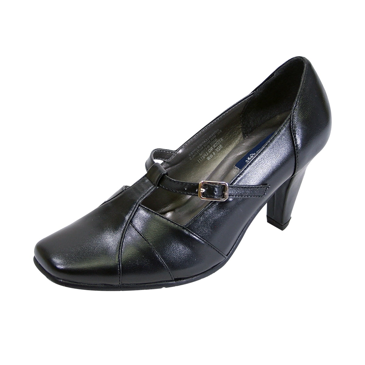 PEERAGE Isabel Women Extra Wide Width Square Toe T-Strap with Buckle Dress Pump BLACK 9
