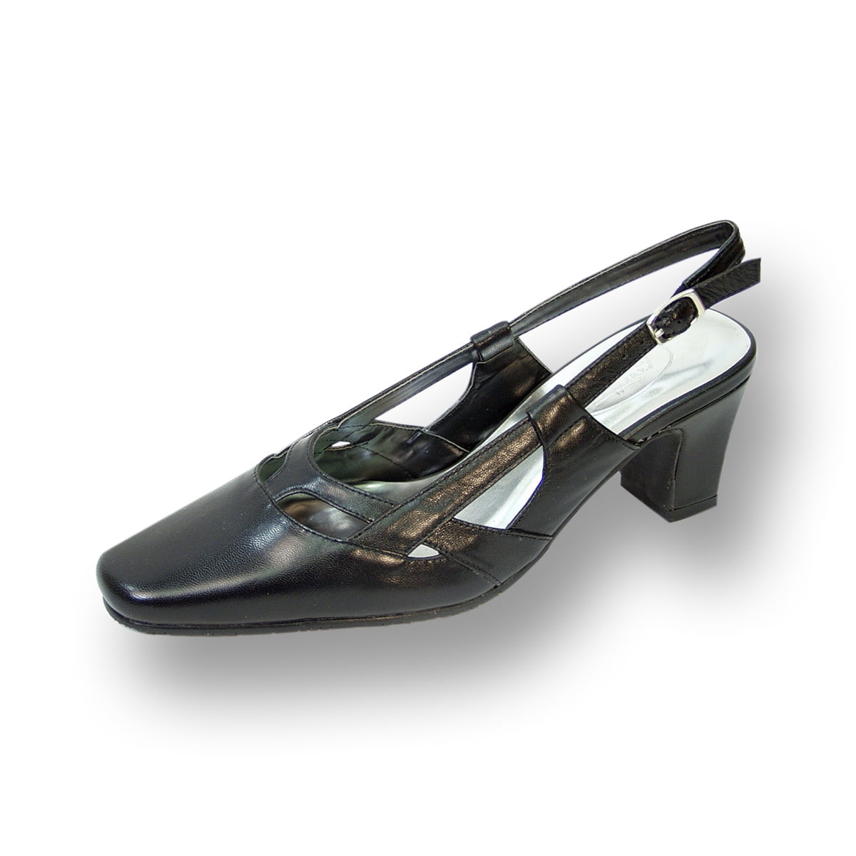 PEERAGE Kate Women Extra Wide Width Closed Toe with Straps Vamp Slingback Buckle BLACK 10