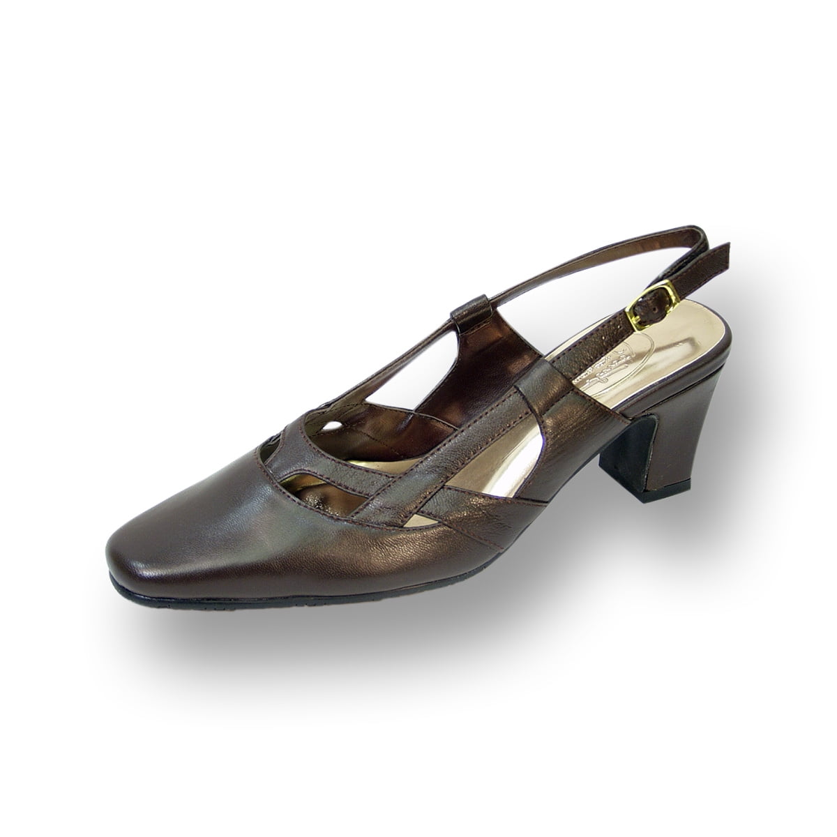 PEERAGE Kate Women Extra Wide Width Closed Toe with Straps Vamp Slingback Buckle BROWN 7