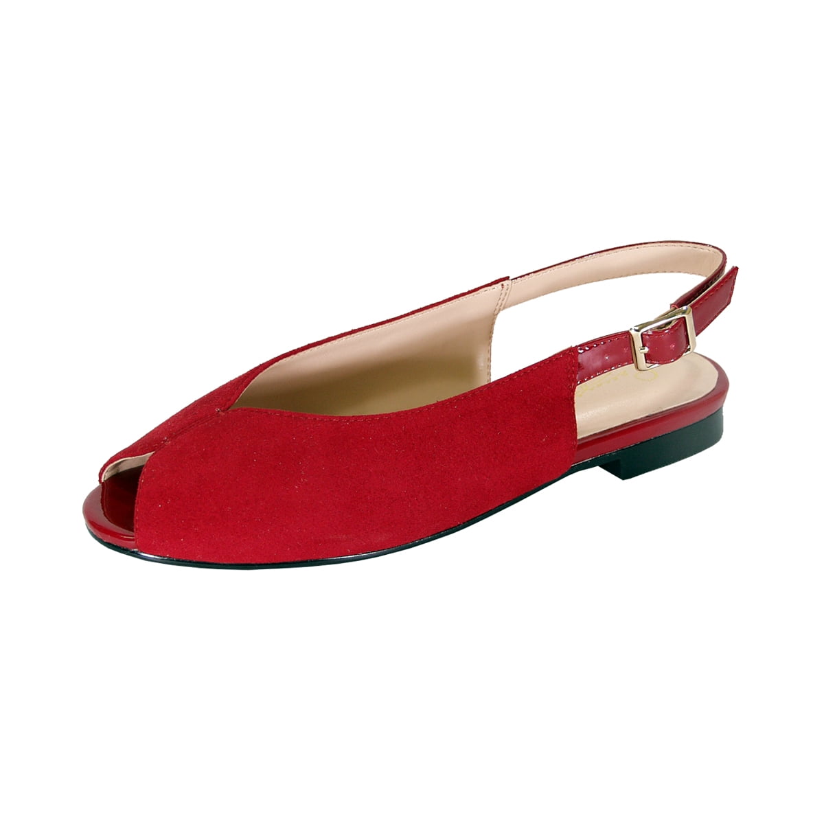 PEERAGE Kelsey Women Wide Width Peep Toe Adjustable Slingback Comfort Suede Flat RED 9