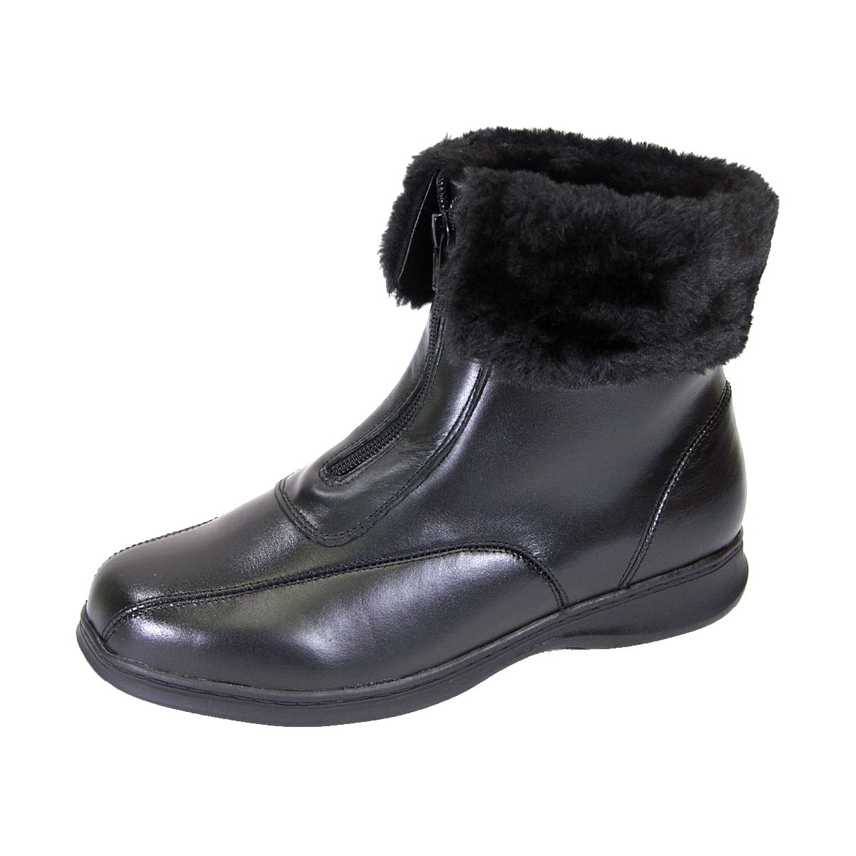 PEERAGE Lana Women Extra Wide Width Leather And Fleece Bootie BLACK 10.5