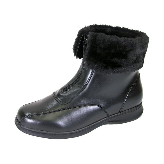 PEERAGE Lana Women Extra Wide Width Leather And Fleece Bootie BLACK 5