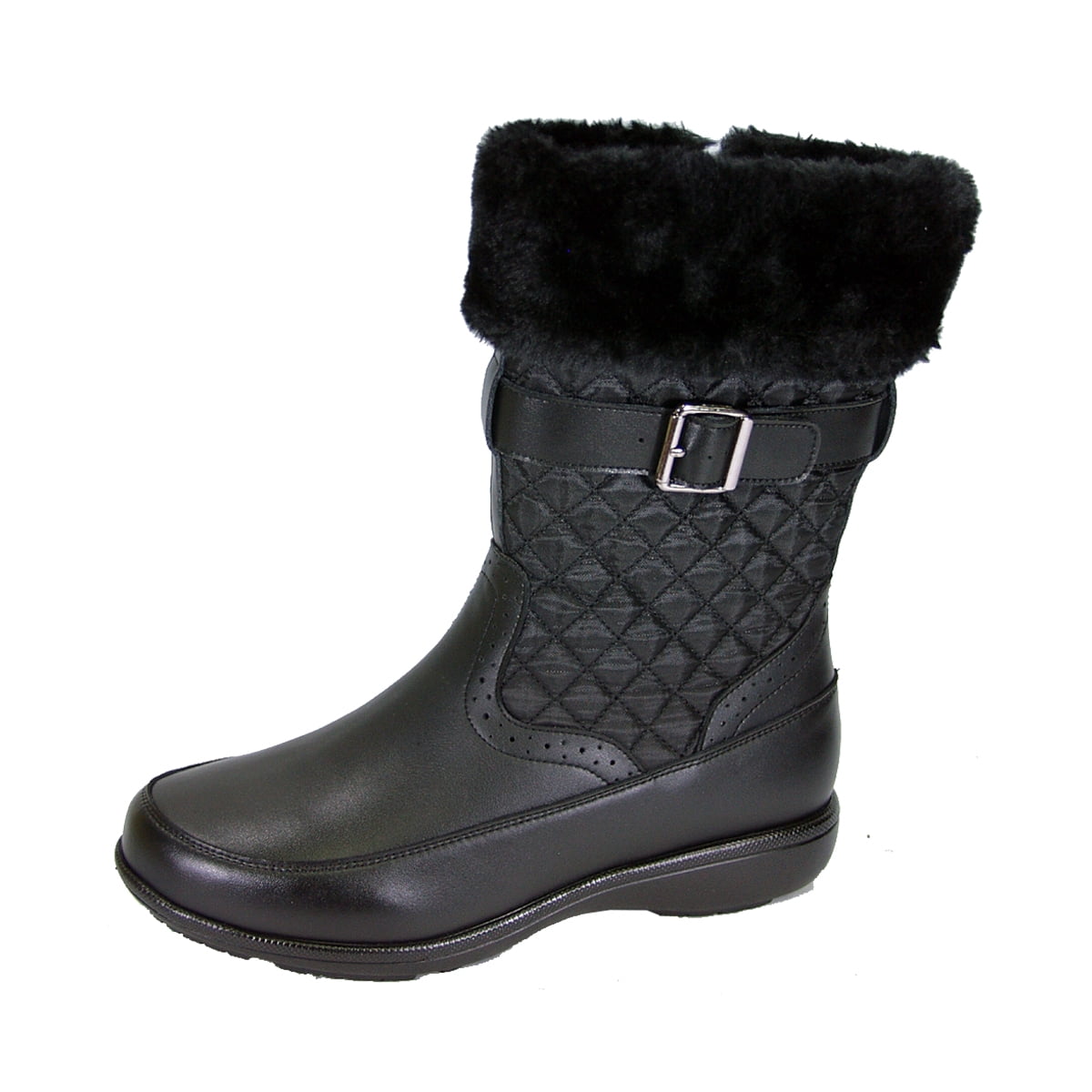 PEERAGE Leila Women Wide Width Wide Calf Leather and Nylon Winter Boots BLACK 8