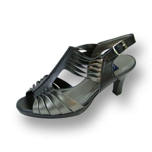 PEERAGE Lexi Women's Wide Width Cool Two-Tone Strappy Sides Open-Toe Slingback BLACK 8.5