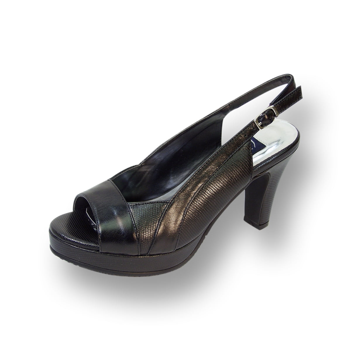 PEERAGE Linda Women Wide Width Leather Slingback Pump BLACK 10