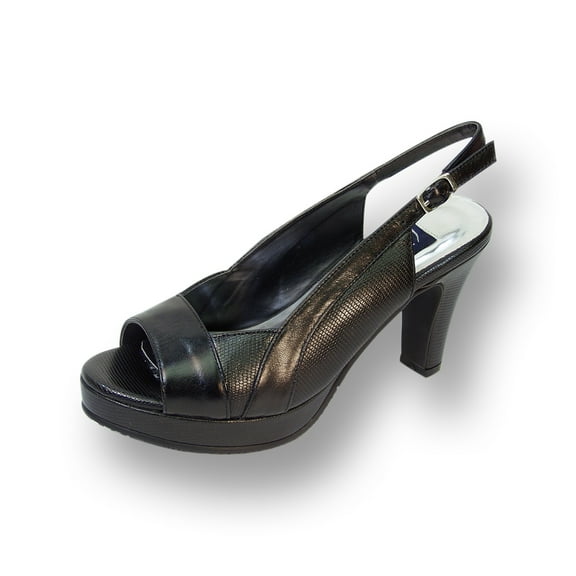 PEERAGE Linda Women Wide Width Leather Slingback Pump BLACK 10