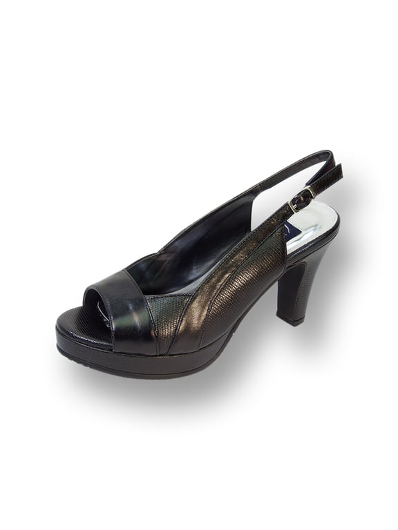 Linda Women Wide Width Leather Slingback Pump BLACK 10