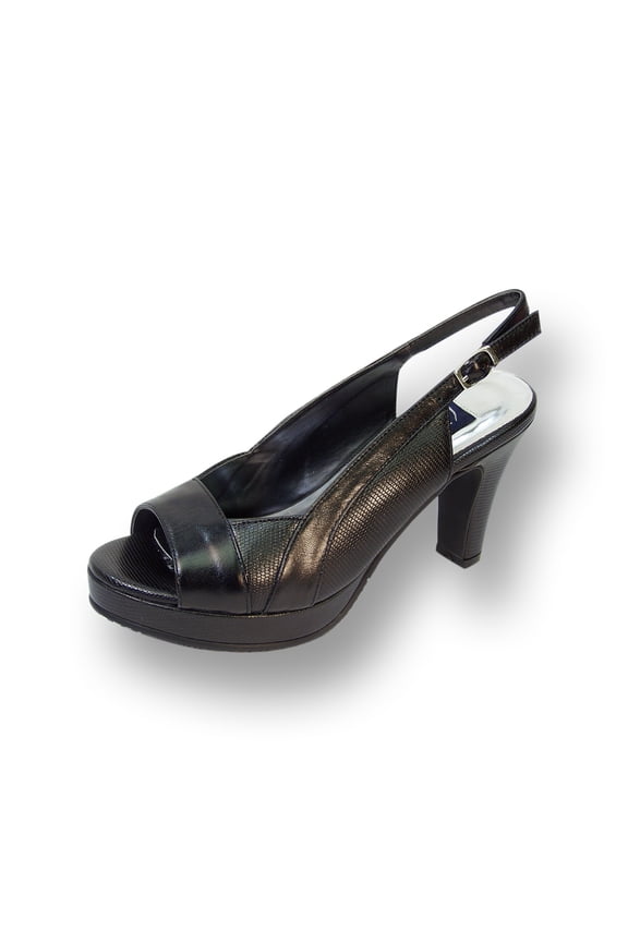 Linda Women Wide Width Leather Slingback Pump BLACK 12