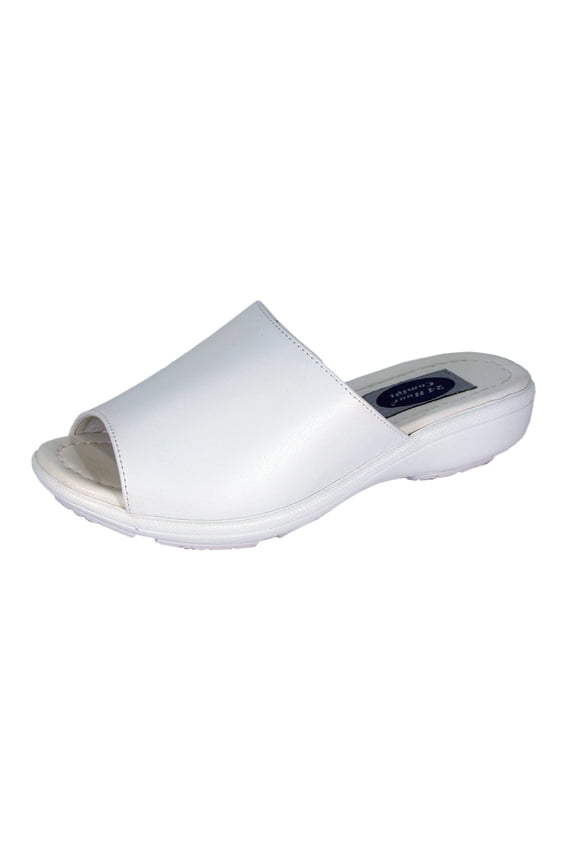 Lois (LS08032) Women Extra Wide Width Classic Leather Slides White 11