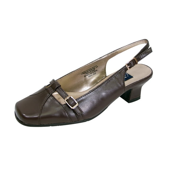 PEERAGE Louisa Women Extra Wide Width Closed Square Toe Slingback with Buckle Strap in Upper BROWN 5.5