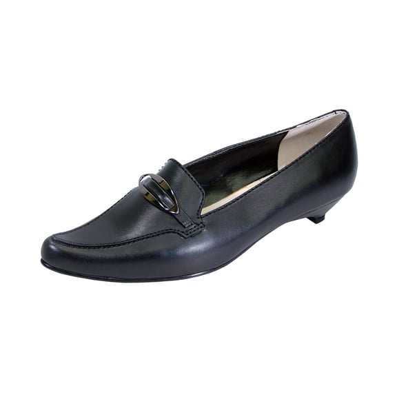 PEERAGE Louise Women Extra Wide Width Smart Casual Leather Loafers with Kitten Heels BLACK 5.5