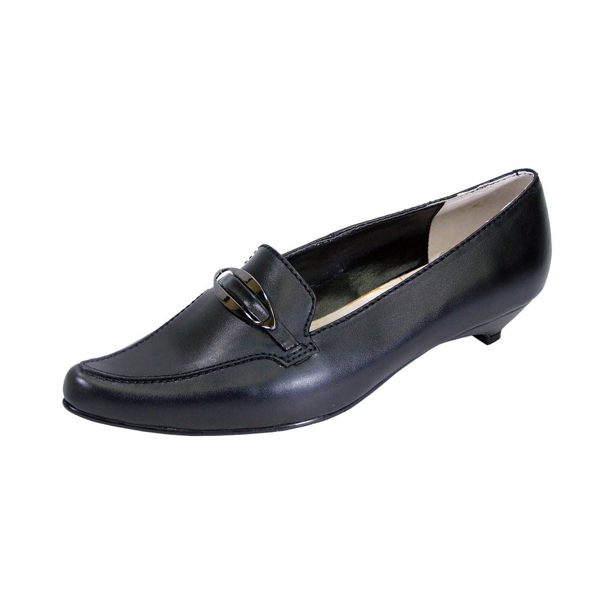 PEERAGE Louise Women Extra Wide Width Smart Casual Leather Loafers with Kitten Heels BLACK 7