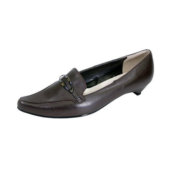 PEERAGE Louise Women Extra Wide Width Smart Casual Leather Loafers with Kitten Heels BROWN 10.5